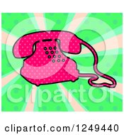 Clipart Of A Retro Hot Pink Telephone Over Rays And Dots Royalty Free Illustration by Prawny