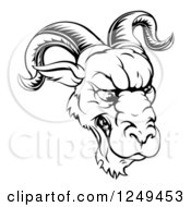 Clipart Of A Black And White Snarling Ram Sports Mascot Royalty Free Vector Illustration by AtStockIllustration