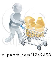 Poster, Art Print Of 3d Silver Man Pushing Sale In A Shopping Cart