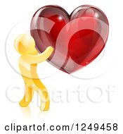 Poster, Art Print Of 3d Gold Man Holding A Red Heart