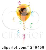 Poster, Art Print Of 3d Yellow Party Balloon And Confetti Ribbons With Happy Birthday Text