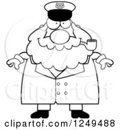 Poster, Art Print Of Black And White Happy Chubby Sea Captain Man Smoking A Pipe