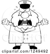 Clipart Of A Black And White Scared Screaming Chubby Sea Captain Man Royalty Free Vector Illustration