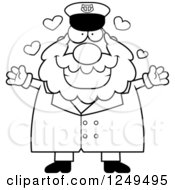 Clipart Of A Black And White Loving Chubby Sea Captain Man Wanting A Hug Royalty Free Vector Illustration
