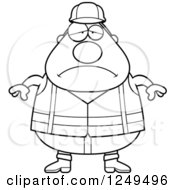 Clipart Of A Black And White Depressed Chubby Road Construction Worker Man Royalty Free Vector Illustration
