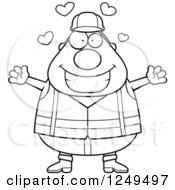 Clipart Of A Black And White Loving Chubby Road Construction Worker Man Wanting A Hug Royalty Free Vector Illustration