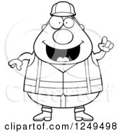 Clipart Of A Black And White Smart Chubby Road Construction Worker Man With An Idea Royalty Free Vector Illustration