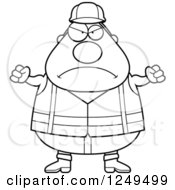 Clipart Of A Black And White Mad Chubby Road Construction Worker Man With Balled Fists Royalty Free Vector Illustration