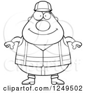 Poster, Art Print Of Black And White Happy Chubby Road Construction Worker Man