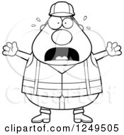 Poster, Art Print Of Black And White Scared Screaming Chubby Road Construction Worker Man