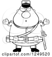 Clipart Of A Black And White Careless Shrugging Chubby Civil War Union Soldier Man Royalty Free Vector Illustration