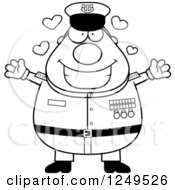 Clipart Of A Black And White Loving Chubby Navy Admiral Man With Open Arms Royalty Free Vector Illustration