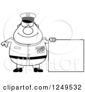 Poster, Art Print Of Black And White Happy Chubby Navy Admiral Man By A Blank Sign
