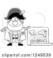 Black And White Happy Chubby Old Admiral Man Holding A Map