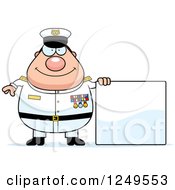 Happy Chubby Navy Admiral Man By A Blank Sign