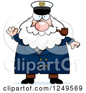 Friendly Waving Chubby Sea Captain Man Smoking A Pipe