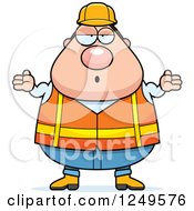 Poster, Art Print Of Careless Shrugging Chubby Road Construction Worker Man
