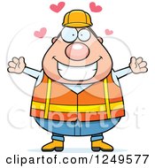 Clipart Of A Loving Chubby Road Construction Worker Man Wanting A Hug Royalty Free Vector Illustration