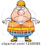 Poster, Art Print Of Depressed Chubby Road Construction Worker Man