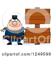 Happy Chubby Civil War Union Soldier Man With Wooden Signs
