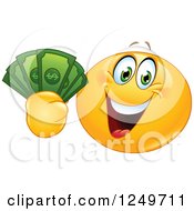 Poster, Art Print Of Yellow Emoticon Smiley Holding Up Cash Money