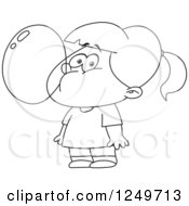 Poster, Art Print Of Black And White Little Girl Blowing A Bubble With Gum
