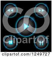 Poster, Art Print Of 3d Black And Neon Blue Glowing Media Video Control Buttons