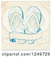 Sketced Blue Flip Flops And A Banner On Wrinkled Paper