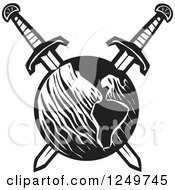 Clipart Of A Black And White Woodcut Earth Impaled With Crossed Swords Royalty Free Vector Illustration by xunantunich
