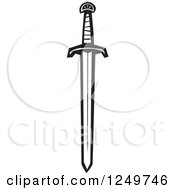 Clipart Of A Black And White Woodcut Long Sword Royalty Free Vector Illustration