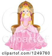 Clipart Of A Blond Princess In A Pink Gown Sitting In A Chair Royalty Free Vector Illustration by Pushkin