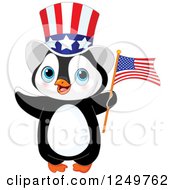 Poster, Art Print Of Cute Patriotic Penguin With An American Flag And Top Hat
