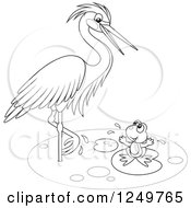 Poster, Art Print Of Black And White Wading Heron Bird Talking To A Frog On A Lily Pad
