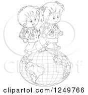 Poster, Art Print Of Black And White School Children Walking On A Globe