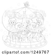 Black And White Children Riding Animals On A Carousel