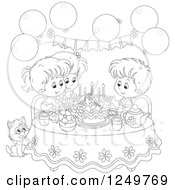 Poster, Art Print Of Black And White Children And A Cat Celebrating A Birthday