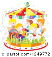 Poster, Art Print Of Happy Children Riding Animals On A Carousel