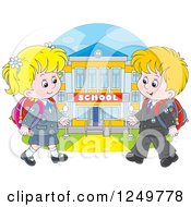 Poster, Art Print Of Blond School Children Walking To A Building