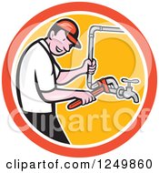 Poster, Art Print Of Cartoon Male Plumber Working On Pipes In A Circle