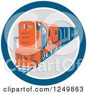 Poster, Art Print Of Retro Blue And Orange Diesel Train In A Circle