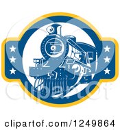 Poster, Art Print Of Retro Blue Steam Train With Stars