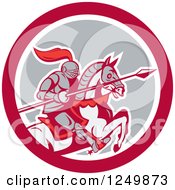 Clipart Of A Horseback Armoured Knight With A Lance In A Circle Royalty Free Vector Illustration