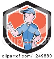 Clipart Of A Cartoon Handman Holding A Thumb Up In A Shield Royalty Free Vector Illustration