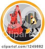 Poster, Art Print Of Construction Worker And Digger Machine In A Circle