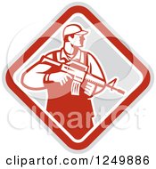 Poster, Art Print Of Retro Male Soldier Holding A Rifle In A Diamond