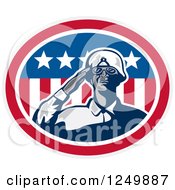 Clipart Of A Retro African American Soldier Saluting In An American Oval Royalty Free Vector Illustration