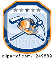 Retro Mining Helmet And Tools In A Blue And Orange Shield