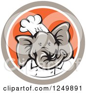 Poster, Art Print Of Cartoon Chef Elephant In A Tan And Orange Circle