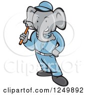Clipart Of A Crtoon Handyman Elephant Holding A Hammer Royalty Free Vector Illustration
