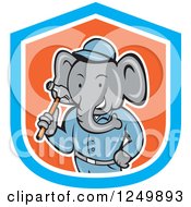 Clipart Of A Crtoon Handyman Elephant Holding A Hammer In A Shield Royalty Free Vector Illustration